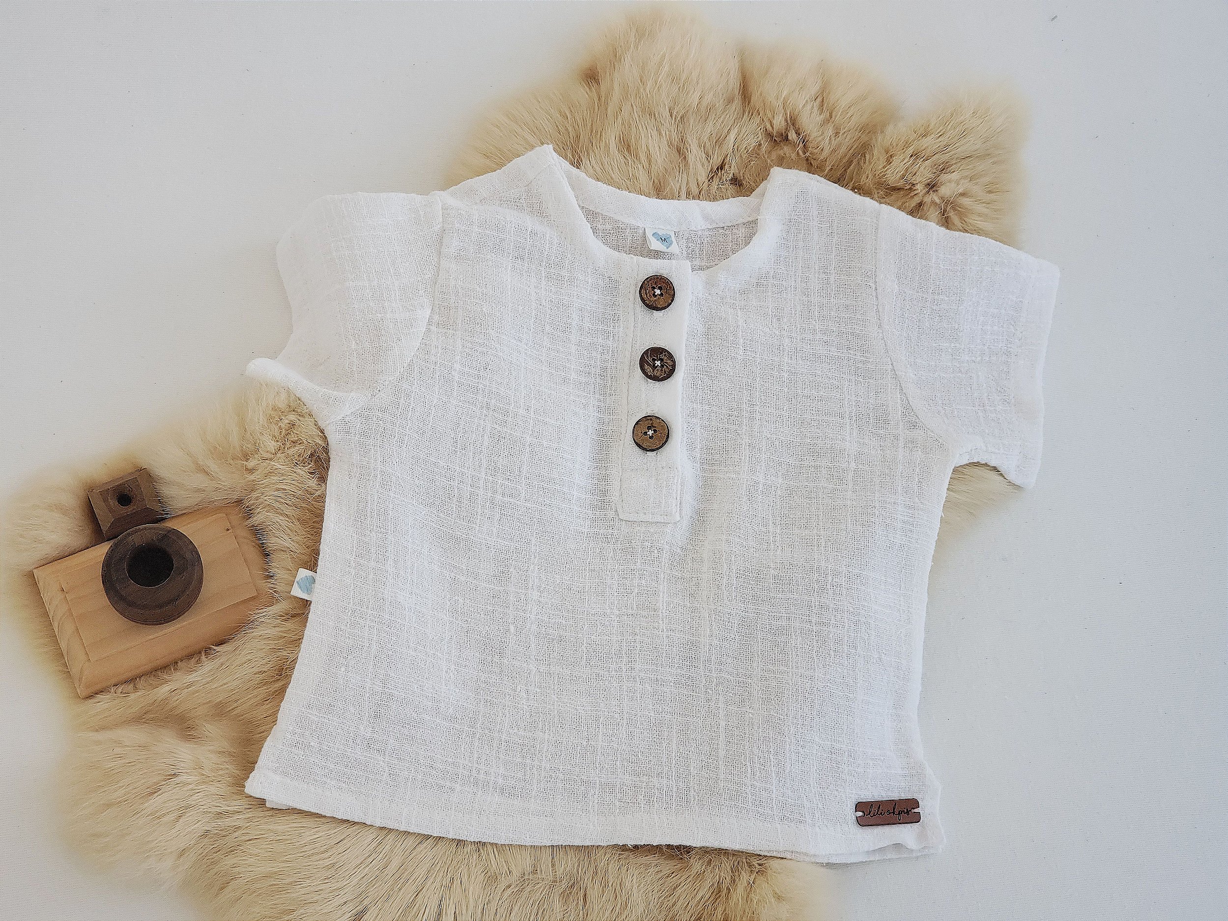 Camisa Gaze Algodão Branco Off - Lili Okpis Baby Boutique