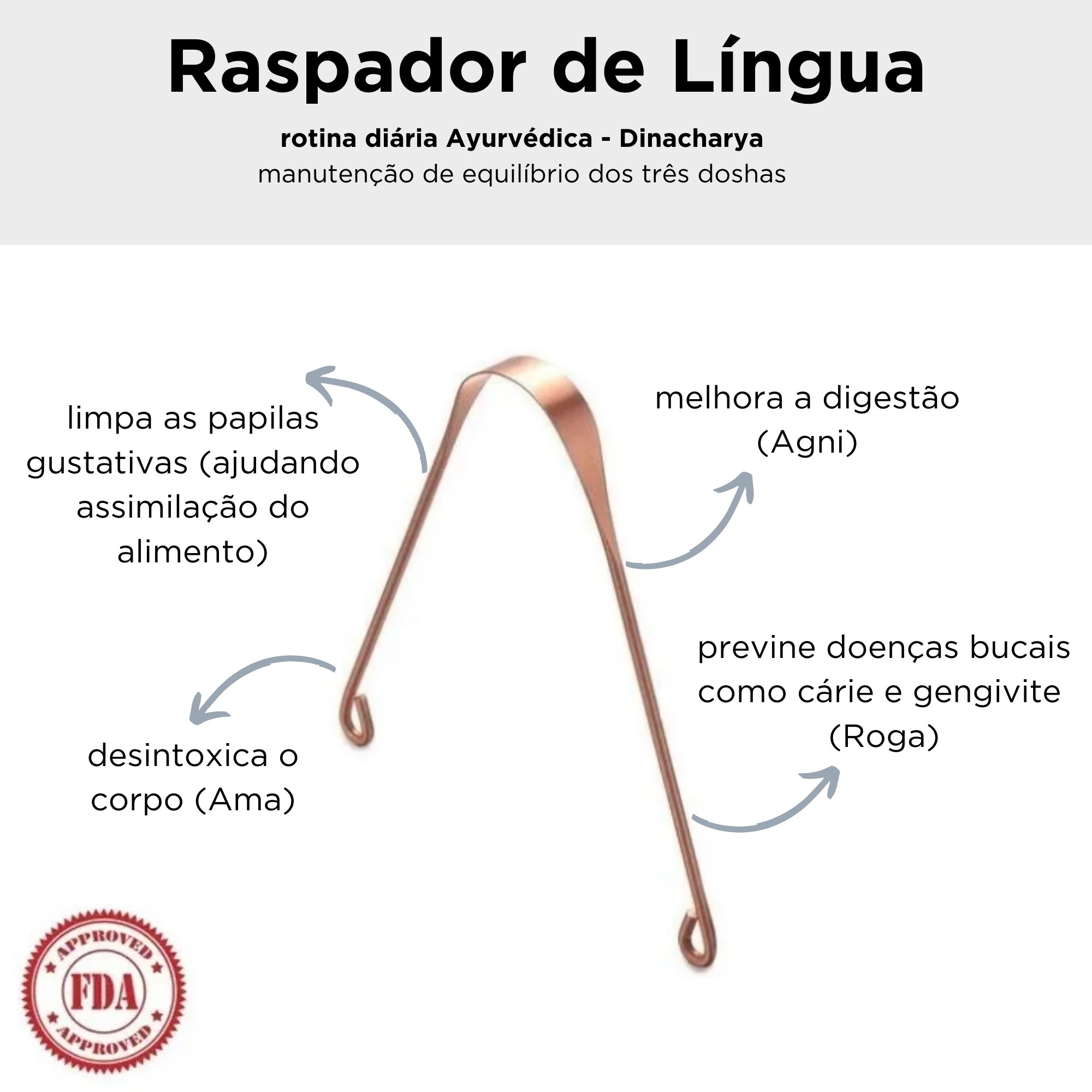 Raspador Limpador De Língua De Cobre Puro - Ayurveda - Gaia Seven ...