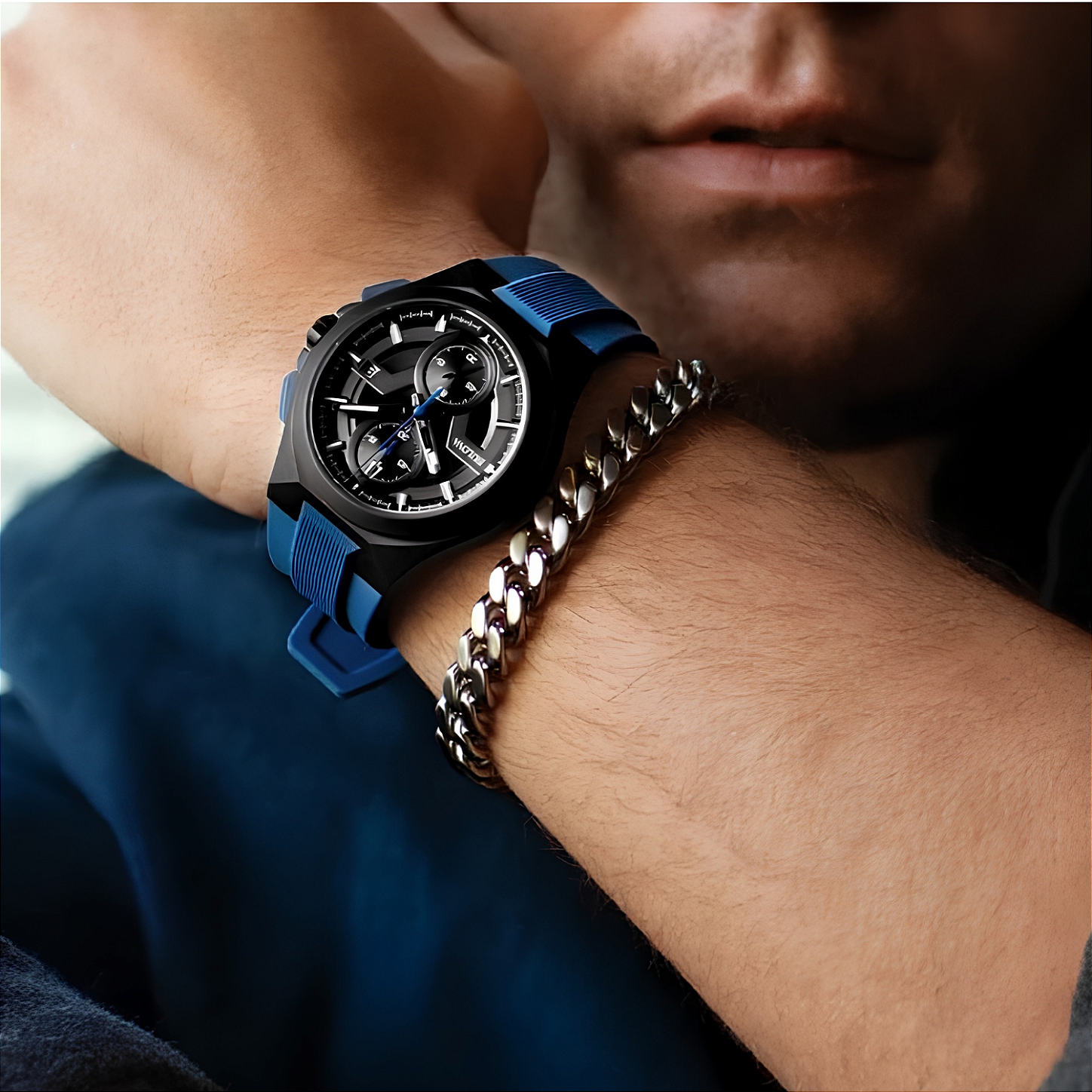 Bulova Machine Automático 98B380 Preto Pulseira Silicone Azul