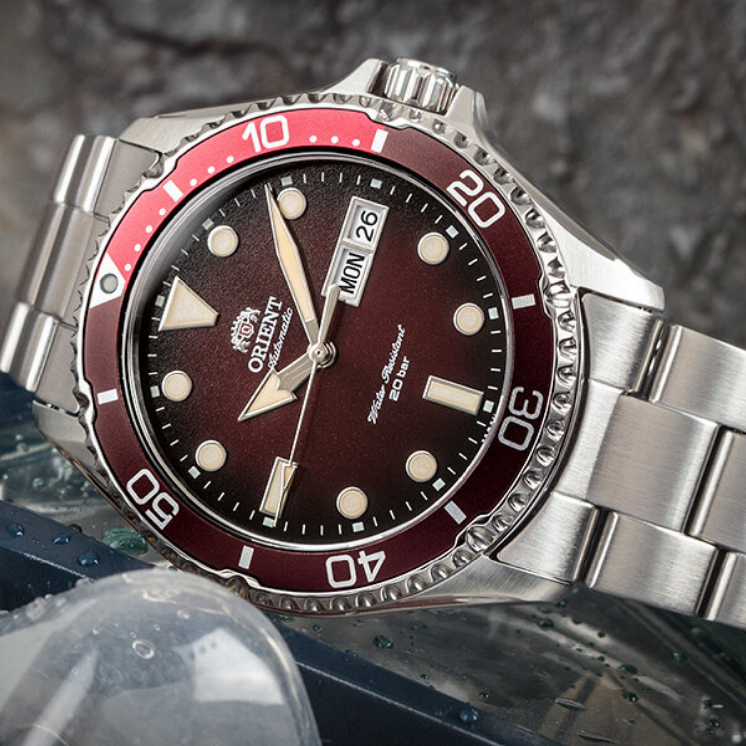Orient Kamasu RA-AA0814R19B Vinho Automático - Relojoaria Impala