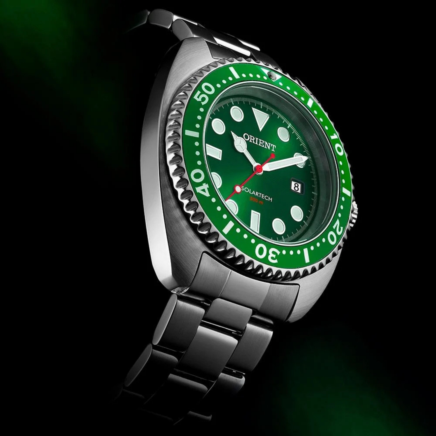 Orient MBSS1445 E1SX – Solar 200m, Aço, Mostrador Verde Esportivo