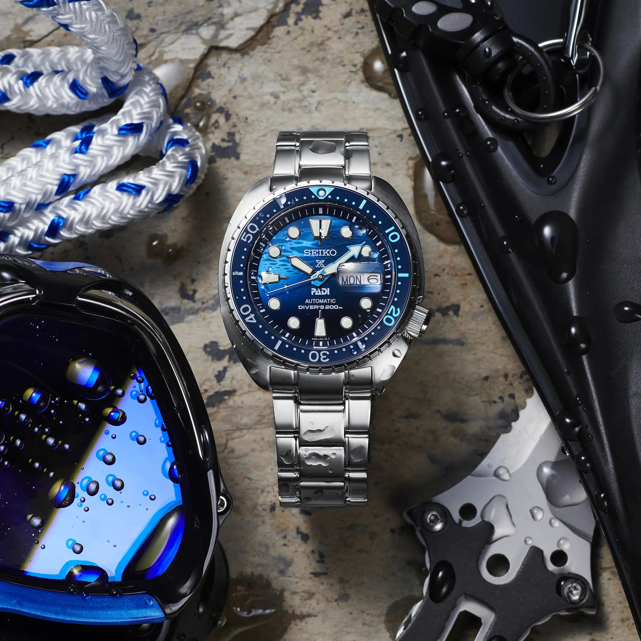 SEIKO PROSPEX PADI KINETIC ダイバーズ Relógio Seiko Prospex King Turtle PADI Great Blue Ed Especial