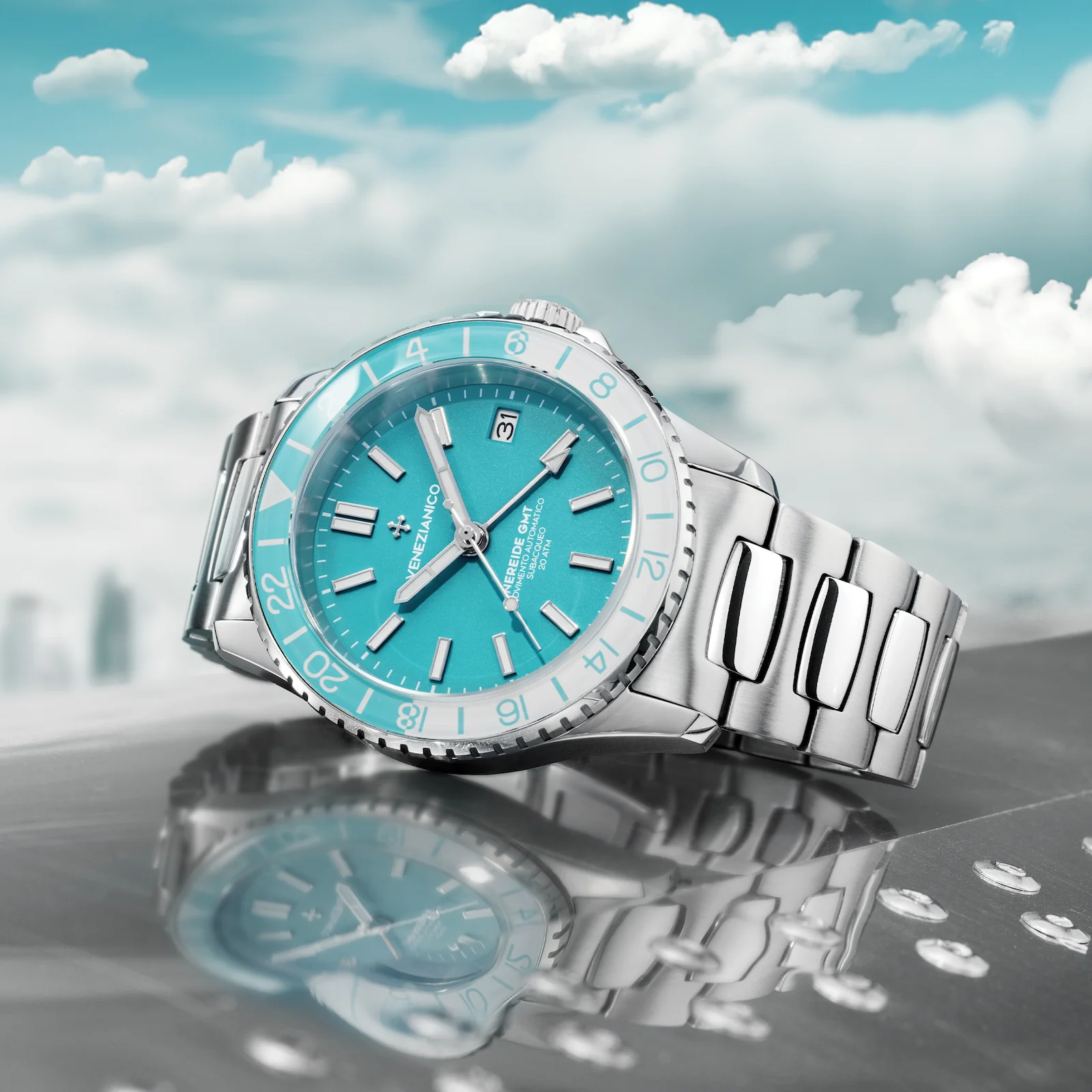Relógio Venezianico Nereide GMT 39 Cielo Turquesa Automático 200m