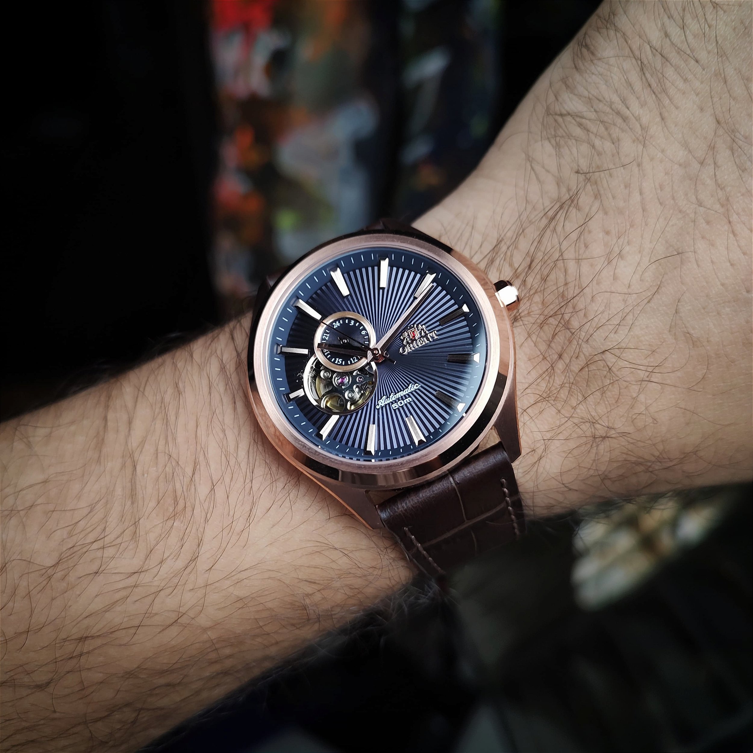 Orient Skeleton NH3RC001 Open Heart Azul IP Gold - Relojoaria