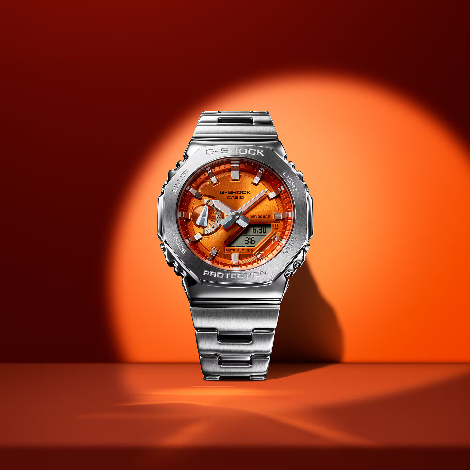 G-SHOCK GM-2110D-7ADR Aço Inoxidável, LED Duplo e 200m de
