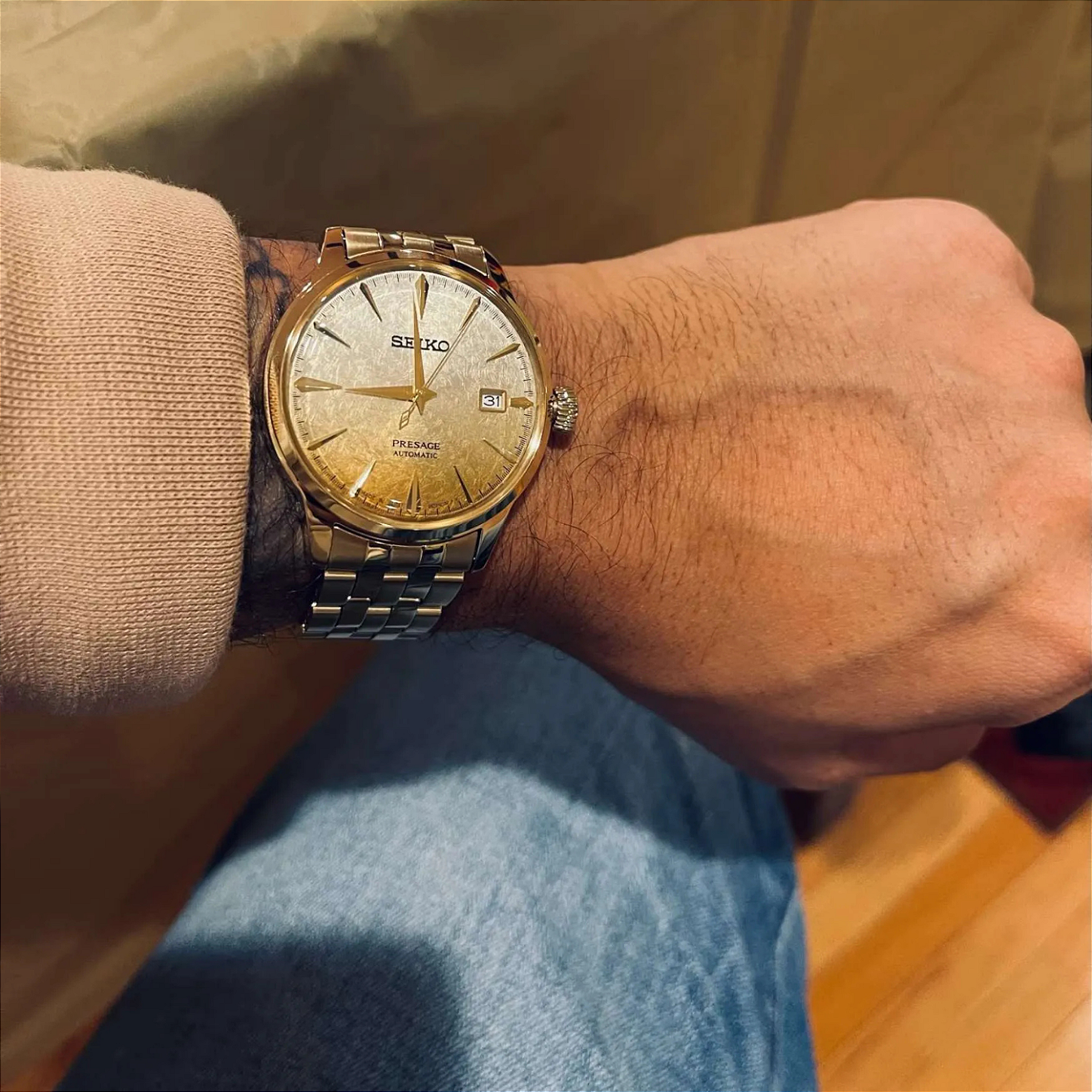 Relógio Seiko Presage Cocktail Time SRPK46 com mostrador cor ouro