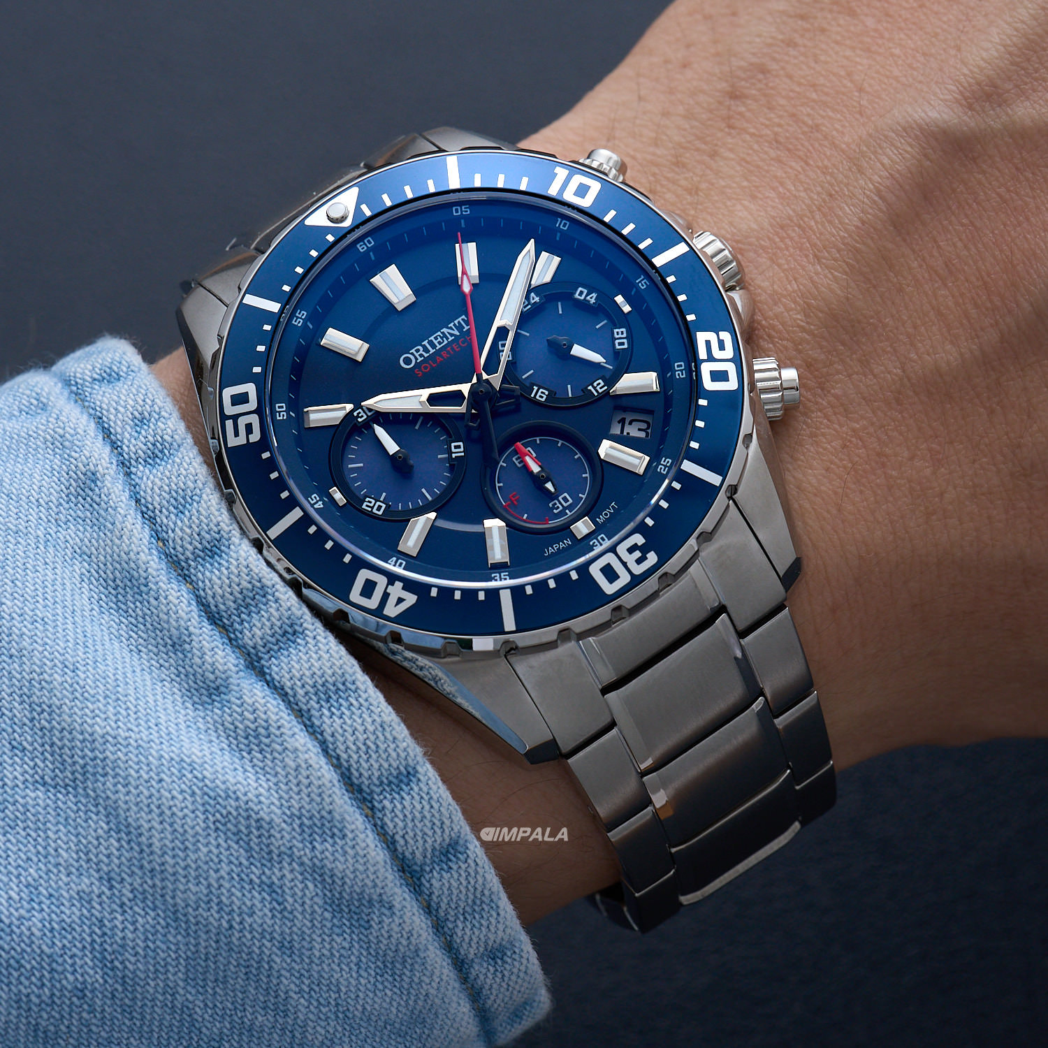 Relógio Orient Solartech Azul Cronógrafo MBSSC288 D1SX 43mm