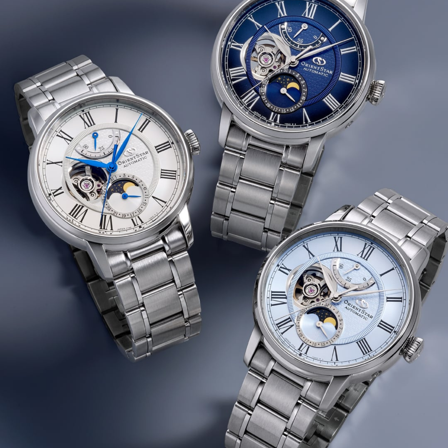 皇后　hervest moon × blue Queen Orient Star Moon Phase RE-BT0007L00B – Elegância Celestial