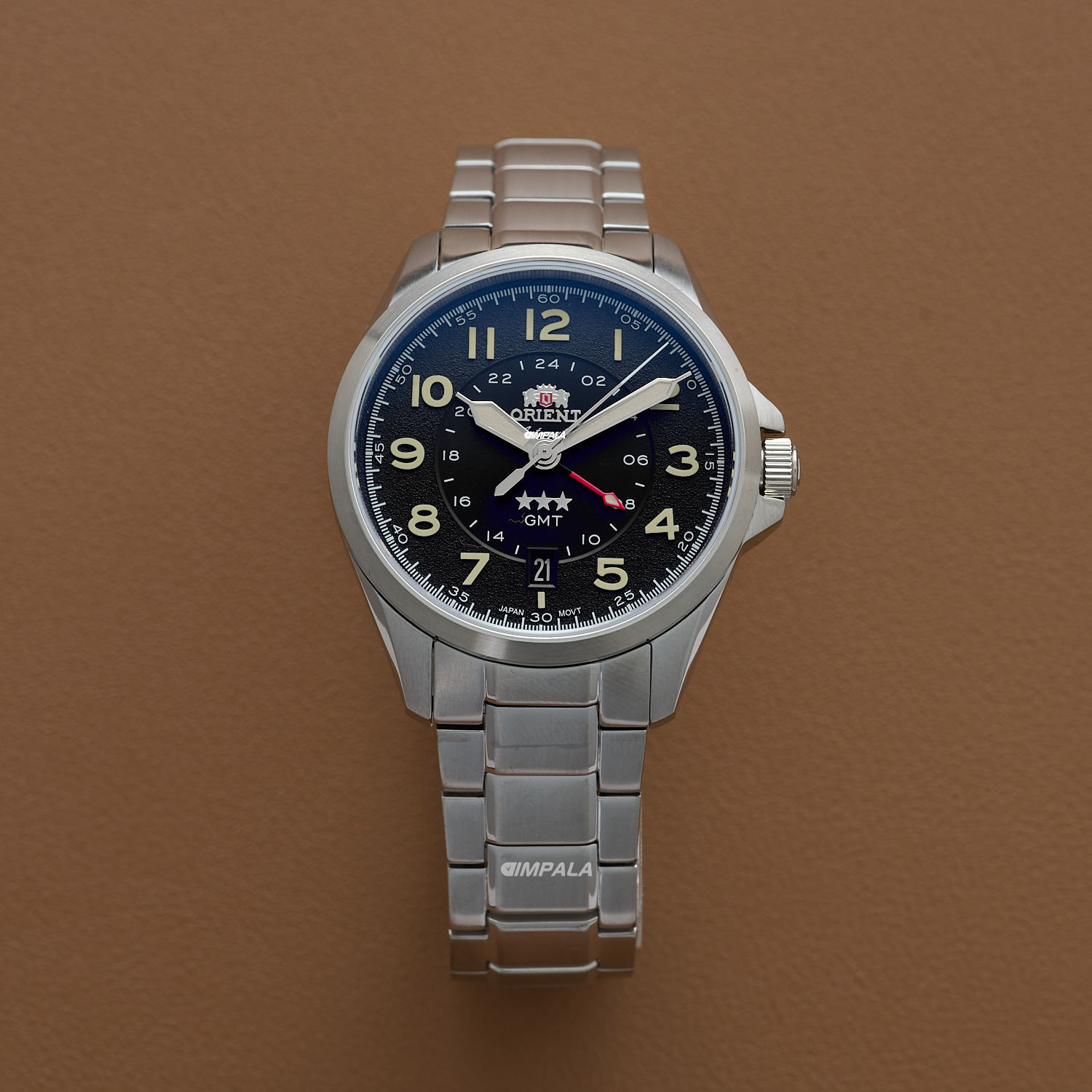 アマゾナイトジオード龍亀 Orient 3 Stars GMT NH3SS017 P2SX – Elegância com segundo fuso