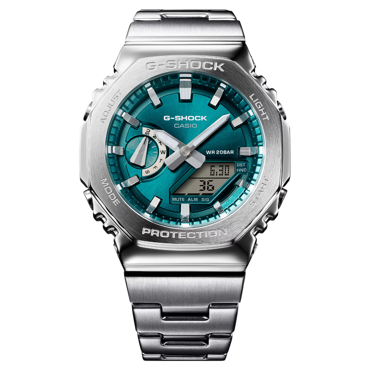 G-SHOCK GM-2110D-3A1DR Aço Inoxidável, LED Duplo e 200m de