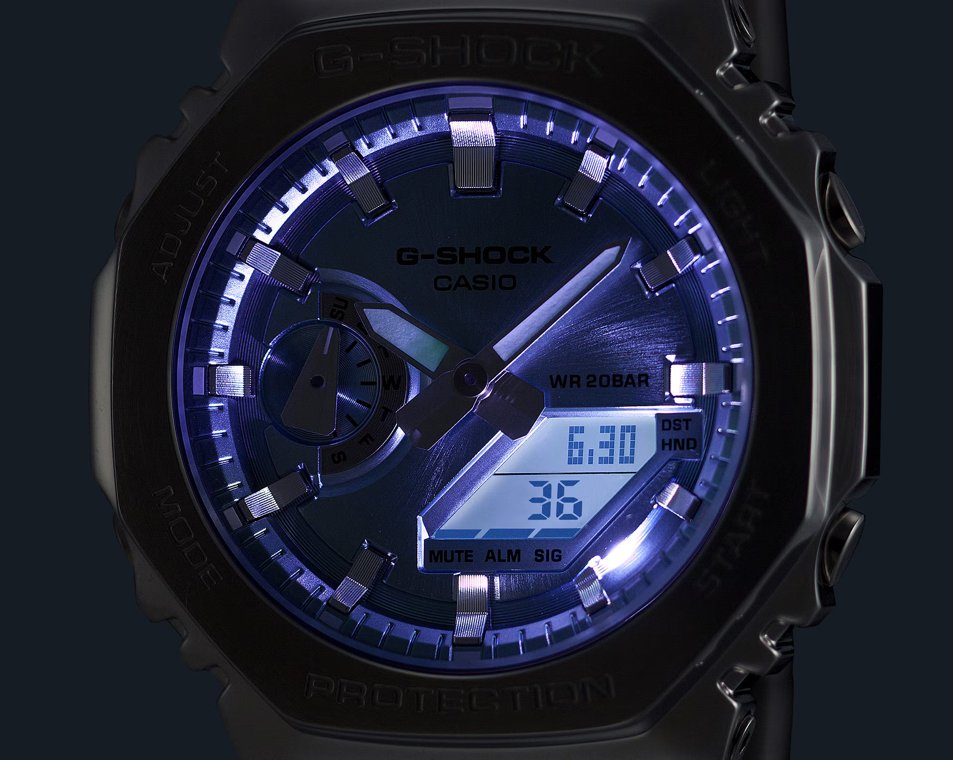 G-SHOCK GM-2110D-3A1DR Aço Inoxidável, LED Duplo e 200m de