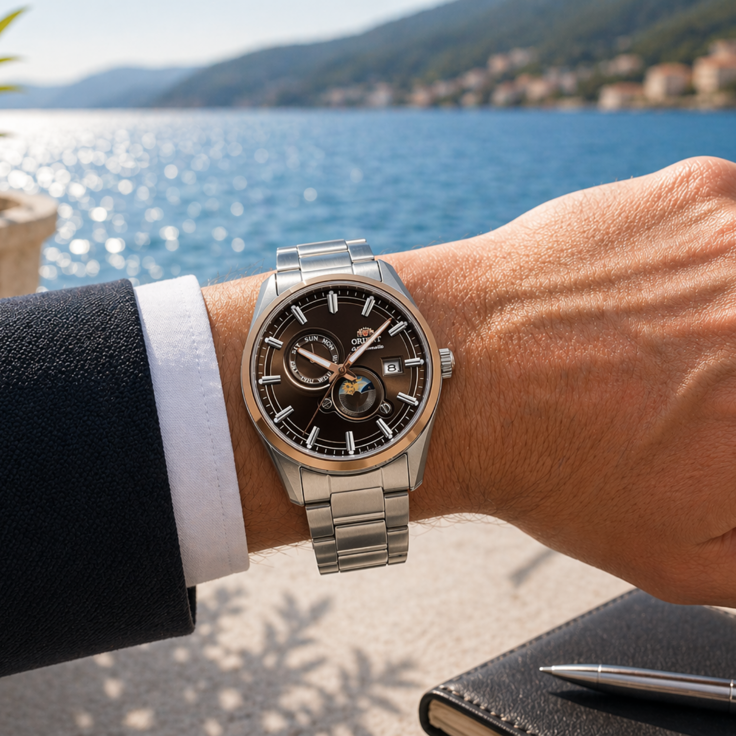 Orient Sun & Moon RA-AK0313Y30B – Automático Safira Marrom 41mm