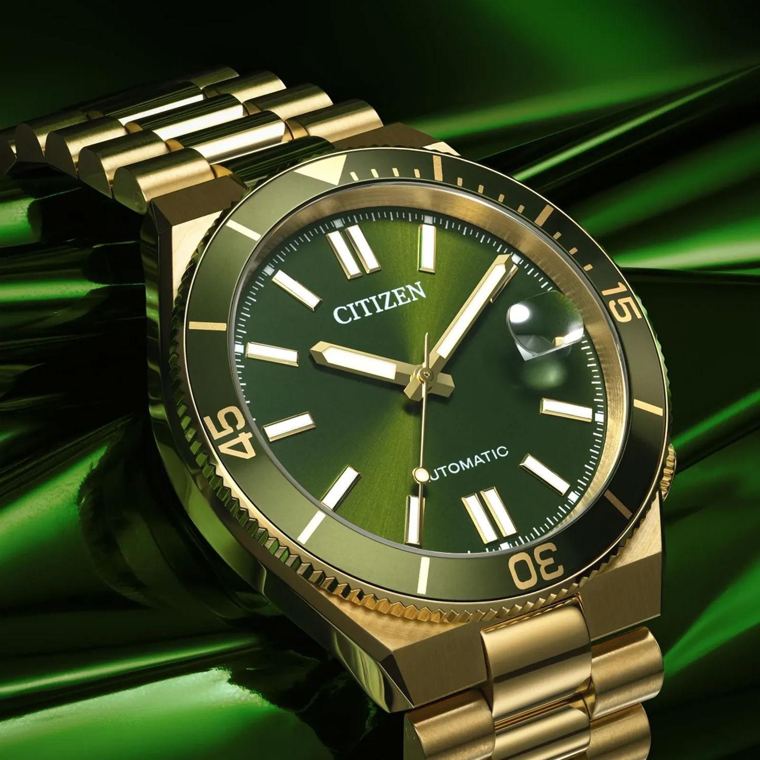 VASAYO リニュー Relógio Citizen Tsuyosa Shore NJ0232-53X – Automático Verde 40 mm