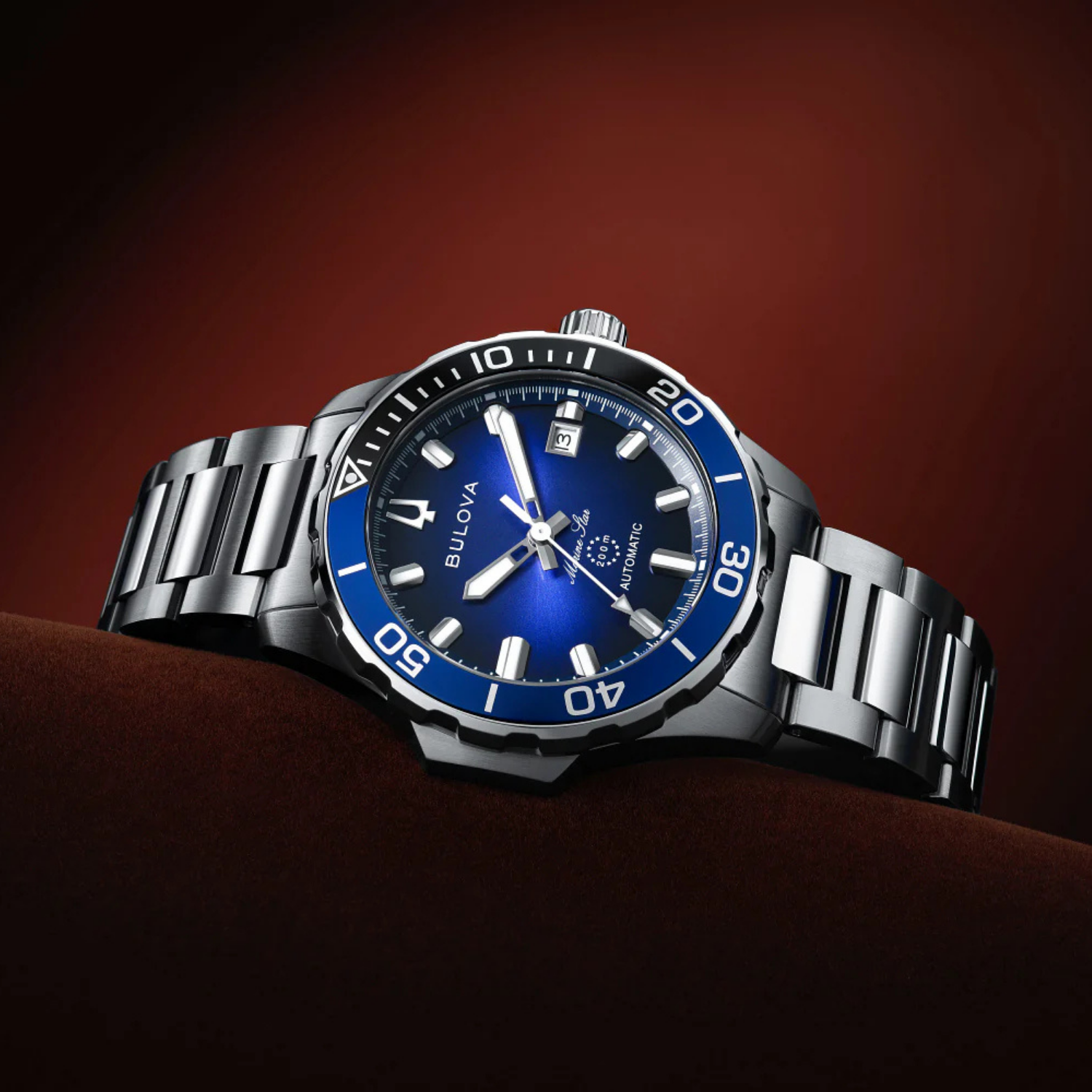 時計 Bulova Marine Star Relógio Bulova Marine Star Série B 98B466 Automático Safira
