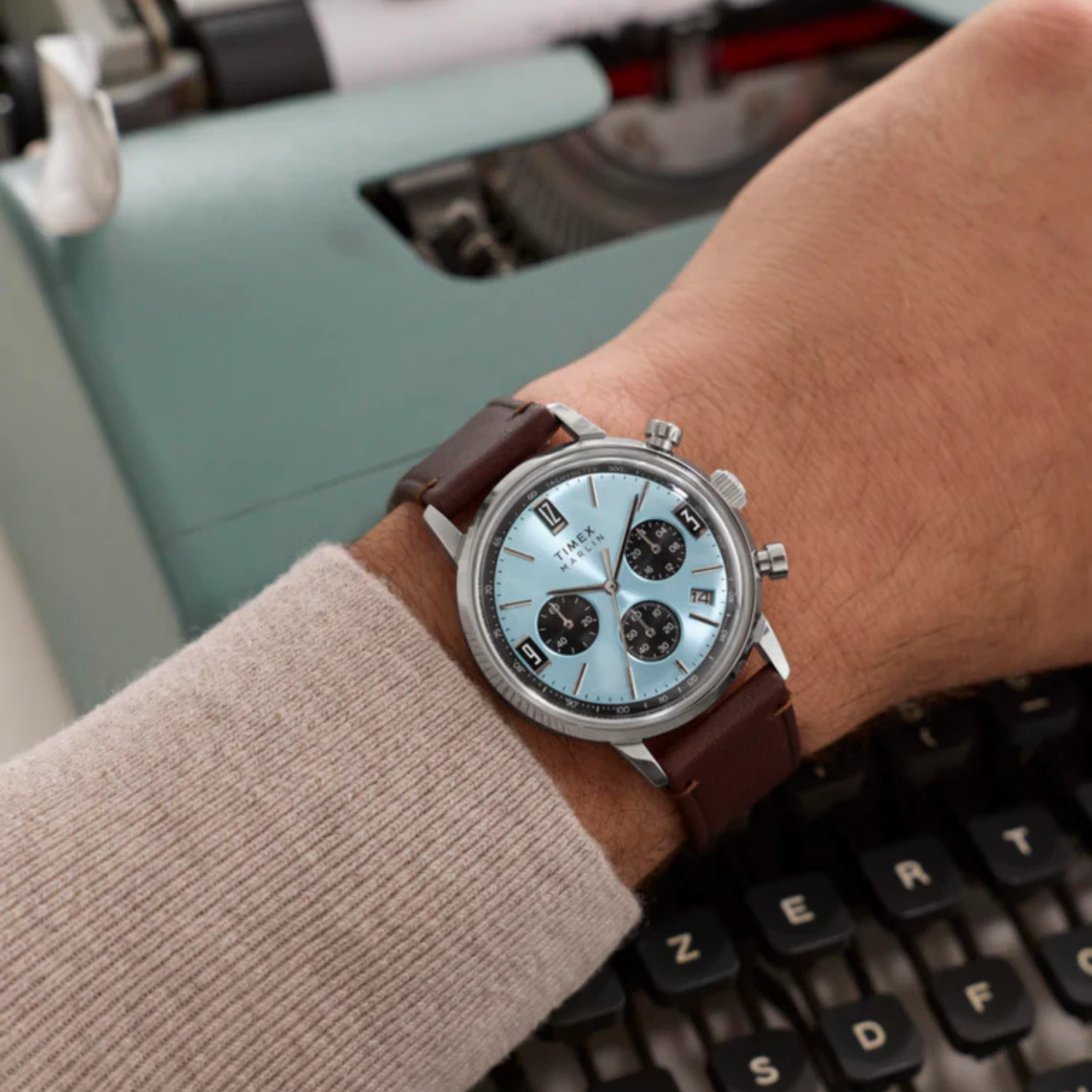 Relógio Timex Marlin Chronograph TW2Y66600 Couro Azul - Relojoaria