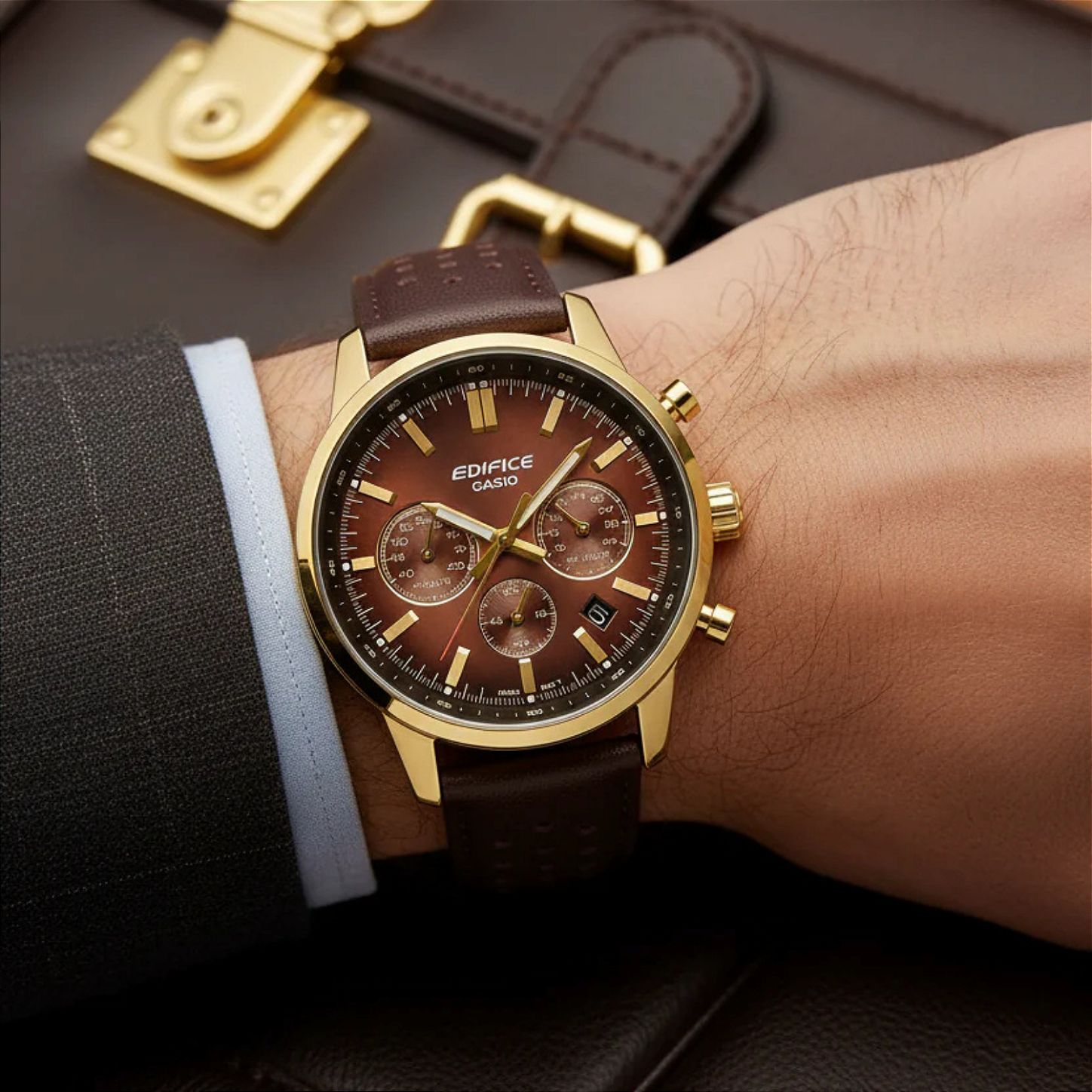 Relógio Casio Edifice EFR-575CL-5ADF Cronógrafo Couro - Relojoaria