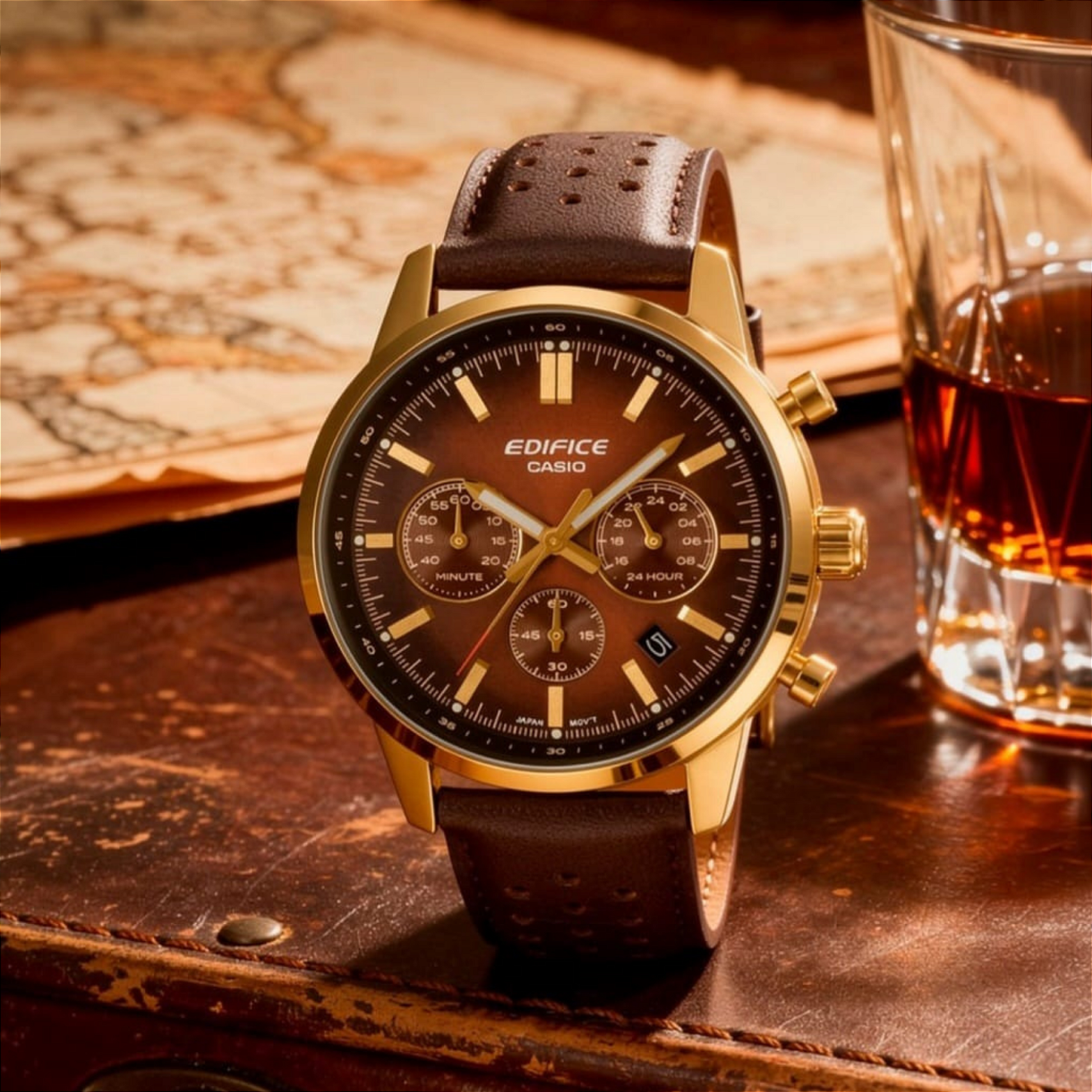 Relógio Casio Edifice EFR-575CL-5ADF Cronógrafo Couro - Relojoaria