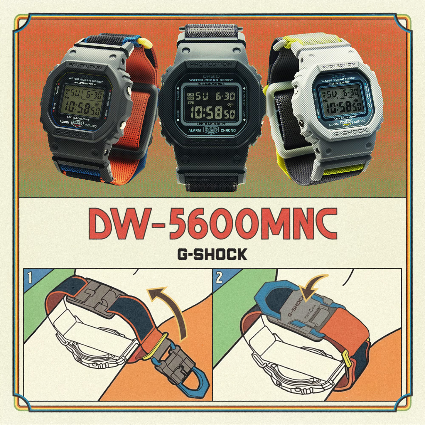 G-SHOCK DW-5600MNC-7A8DR Pulseira em Tecido Neon - Relojoaria