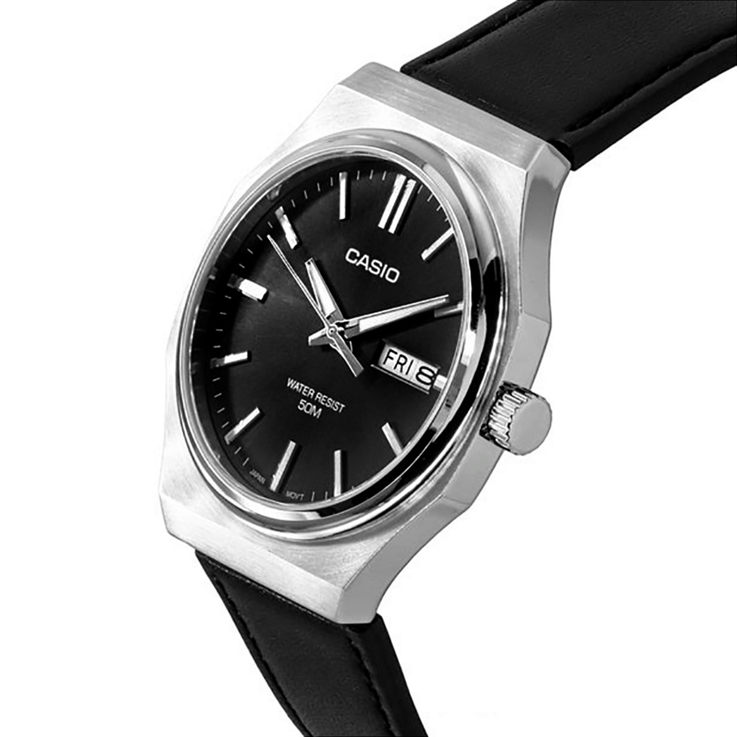 Relógio Casio Standard MTP-E735L-8AVDF Octogonal Couro Preto