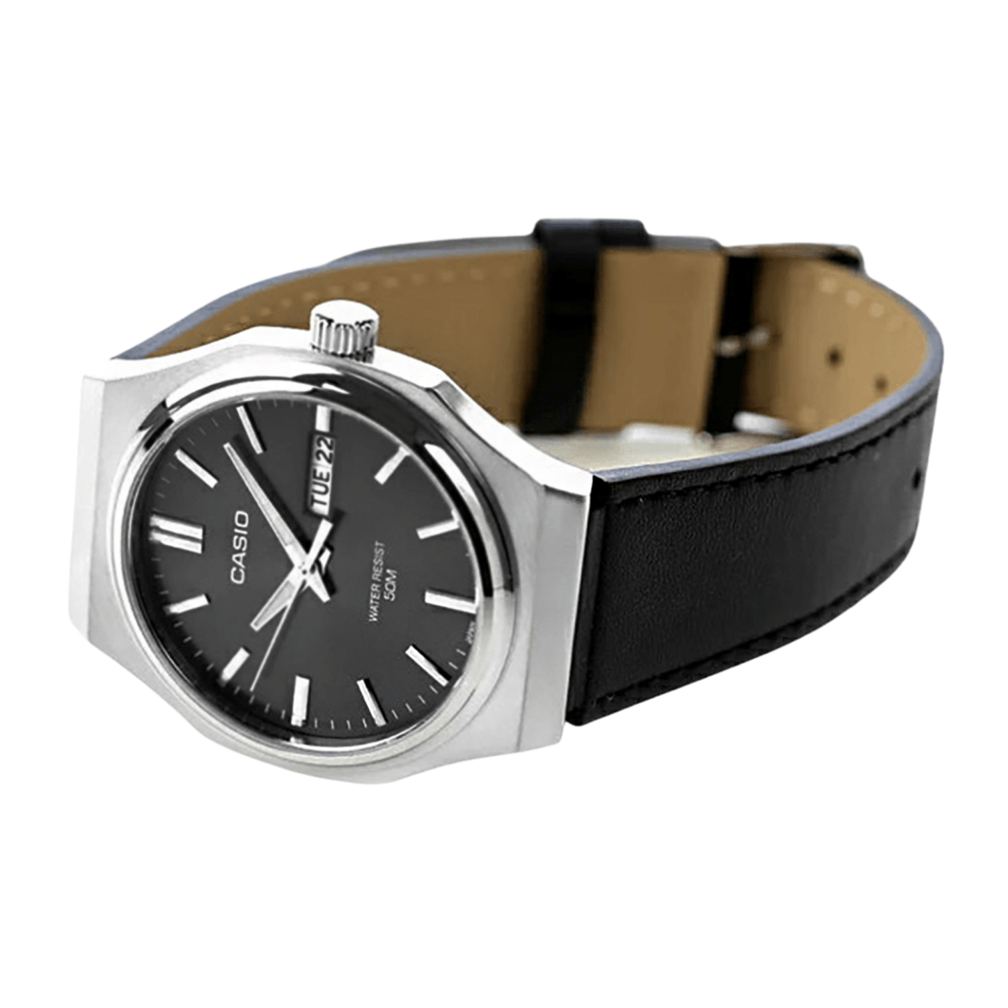 Relógio Casio Standard MTP-E735L-8AVDF Octogonal Couro Preto