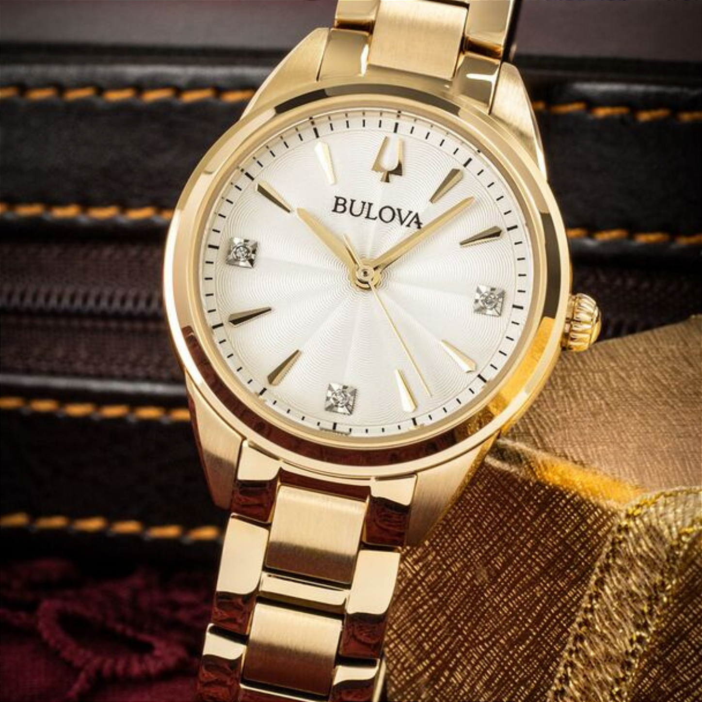 Bulova Sutton 97P150 Feminino Creme Diamantes Safira - Relojoaria ...