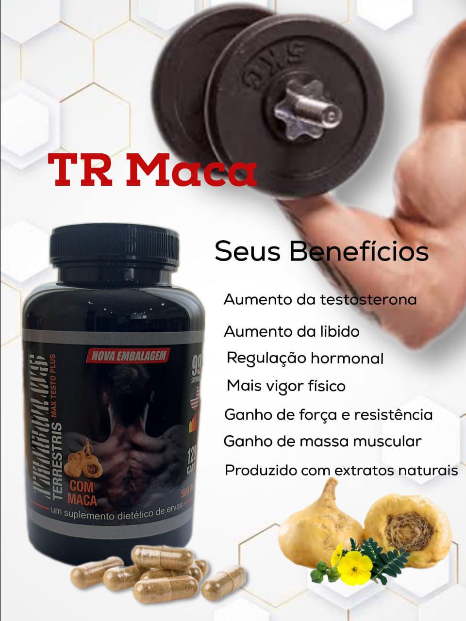 Kit 3 TR Maca 500mg 360 Cáps - Original - Status Verde