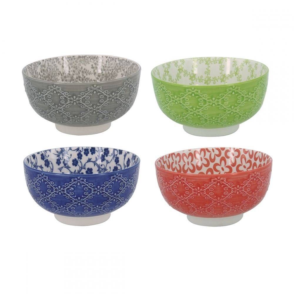Conjunto de bowls de porcelana coloridos, Alto relevo - 13 x 7cm - 4 p -  Casa de Lila Presentes