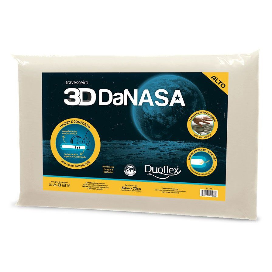 Travesseiro Viscoelástico Alto Nasa 39x59cm Duoflex DT3241 - Sua compra  rápida e segura 24 horas na internet !