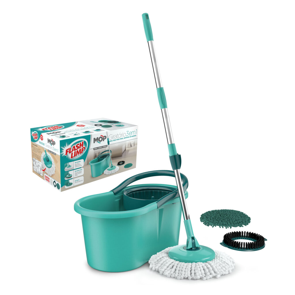 Balde Spin Mop 360 Com Esfregão Completo e Refil Flash Limp