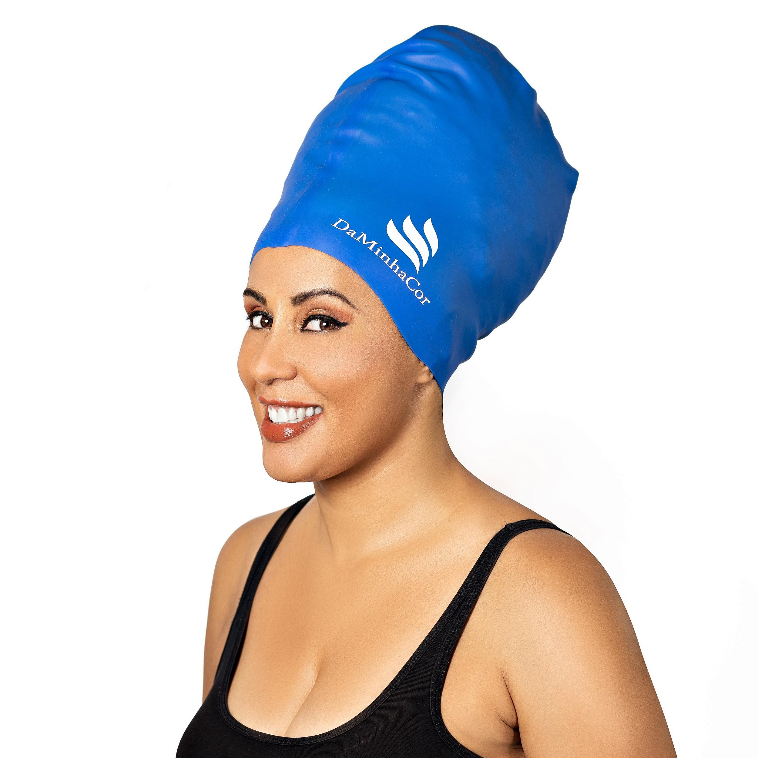 Touca de Silicone para Natação marca DaMinhaCor Cabelo Afro Volumoso ...