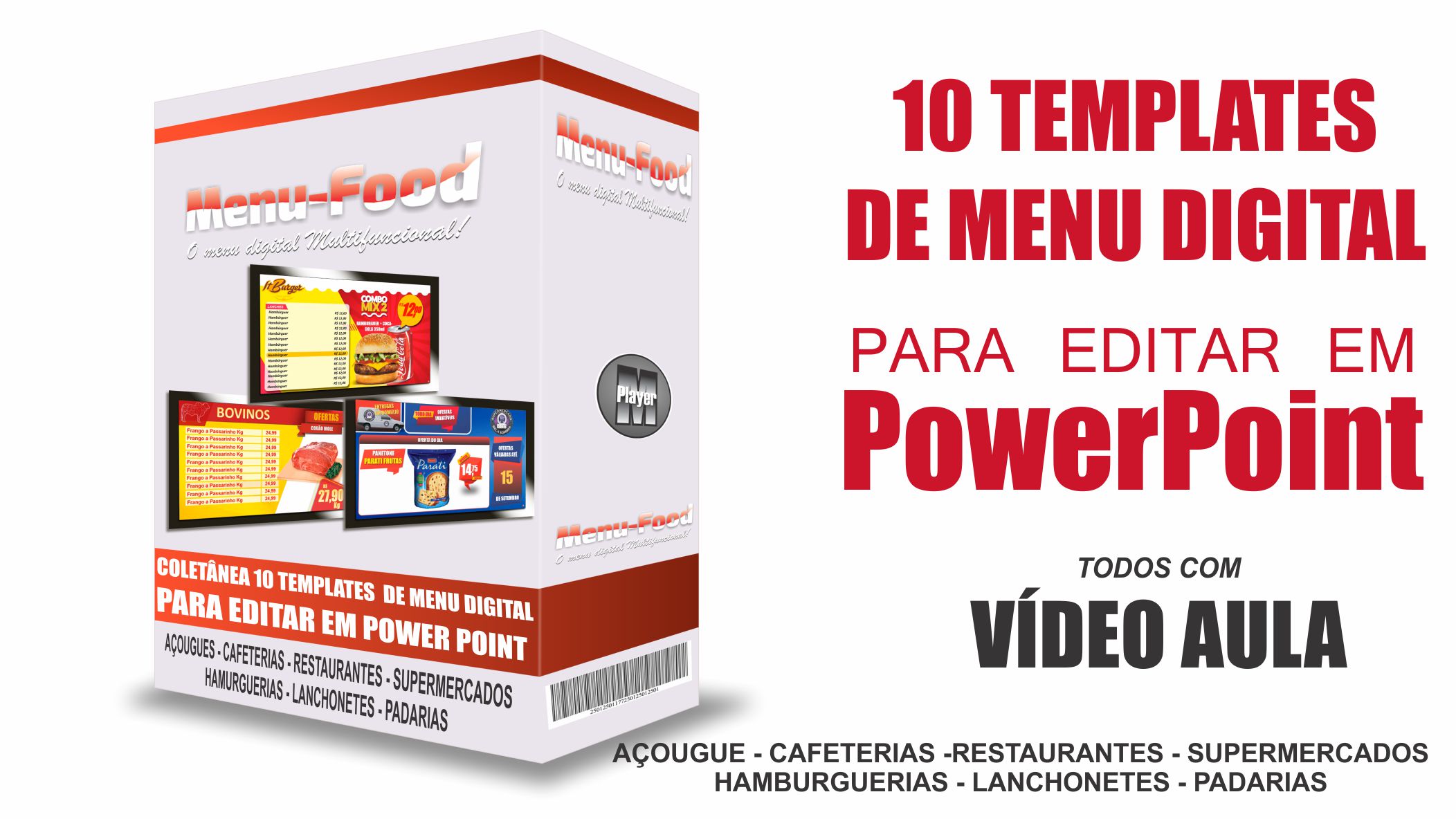 Cardápio Digital para Hamburgueria Editável em PowerPoint - M03 - Di  Cardápio Digital