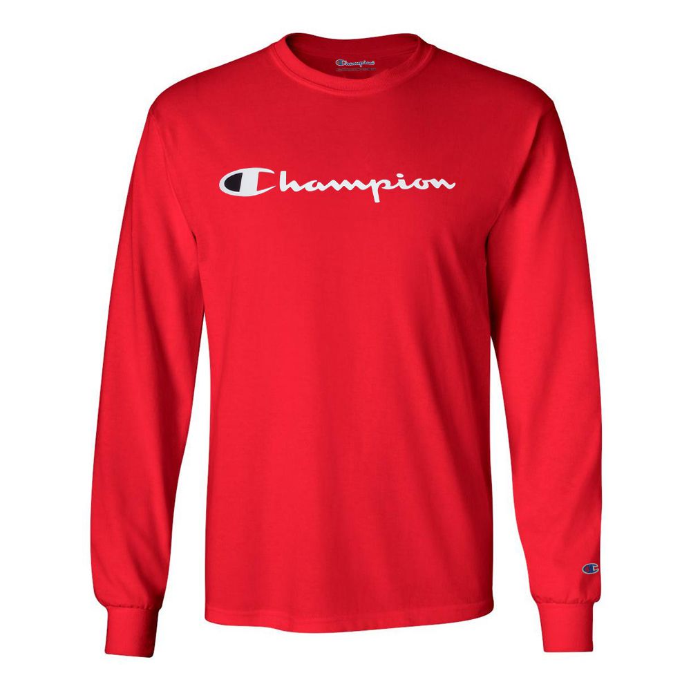 Camiseta Manga Longa Champion Script Logo Vermelho - FIRST DOWN - Produtos  Futebol Americano NFL