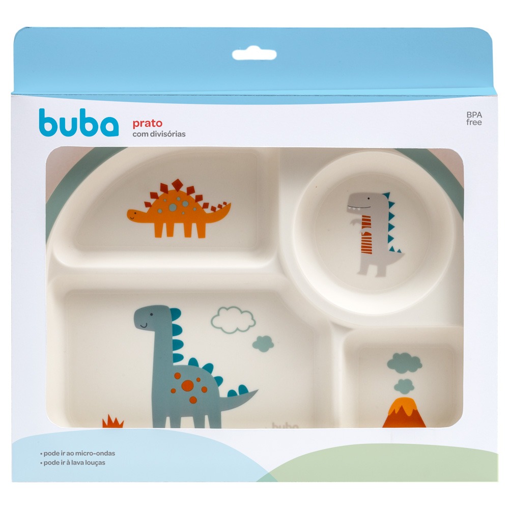 Prato com Divisorias Magic Dinossauro Buba - Maria Pirulita Moda Infantil