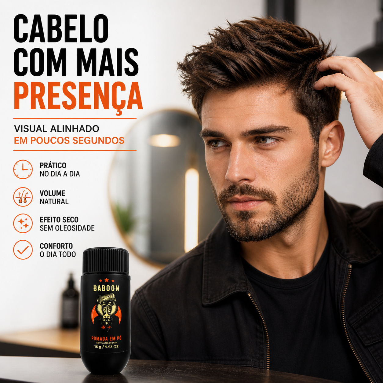 Pomada em Pó Baboon Volume Cabelo Masculino Efeito Seco - Barbas de ...