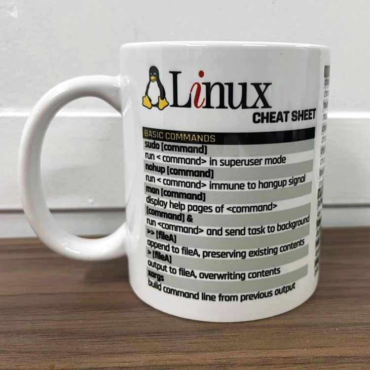 Caneca Linux Commands Cheat Sheet branca - Caneca do Dev - Canecas e ...