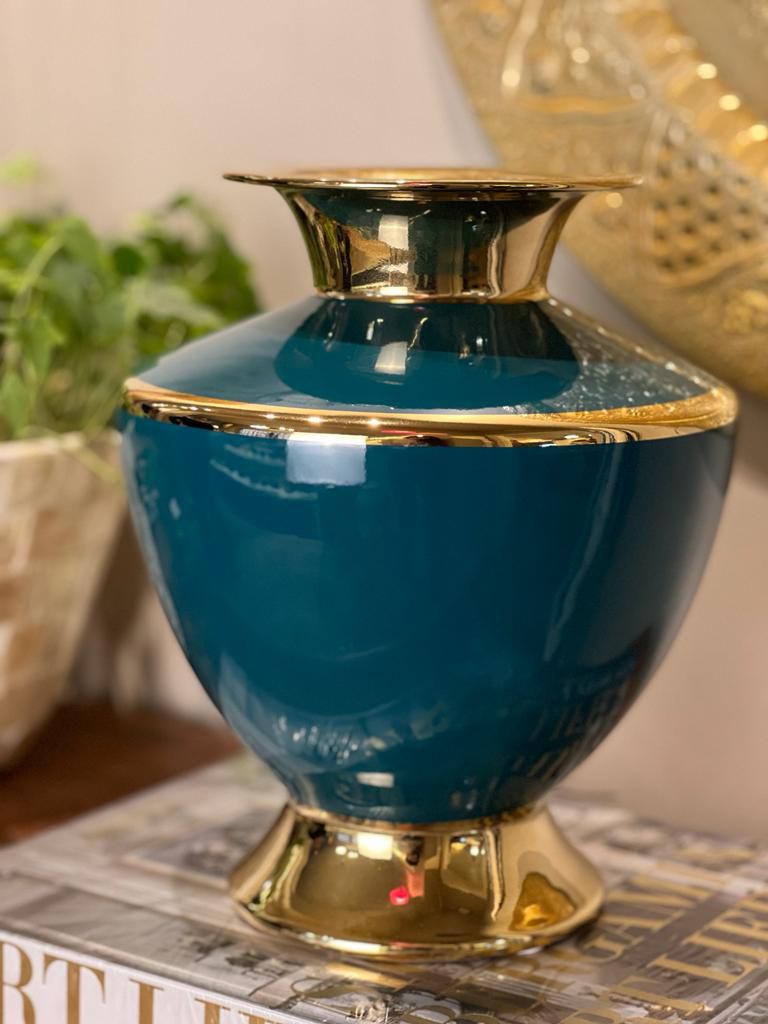 Vaso Decorativo - Dourado e Verde - Ceramica 27CM - Marrocos For You |  Decoração e Vestuário - Étnico