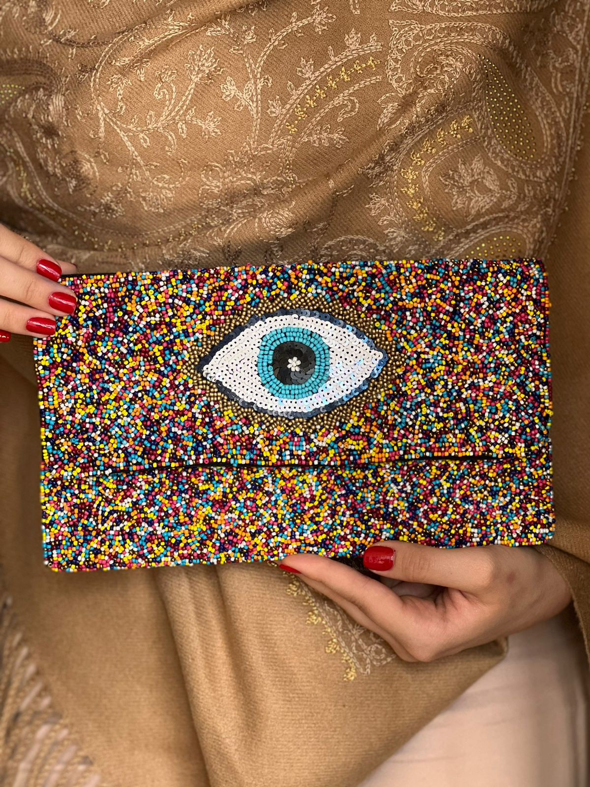 Bolsa Clutch - Miçangas - Colorida - Olho Grego - Com Alça - Marrocos For  You | Decoração e Vestuário - Étnico