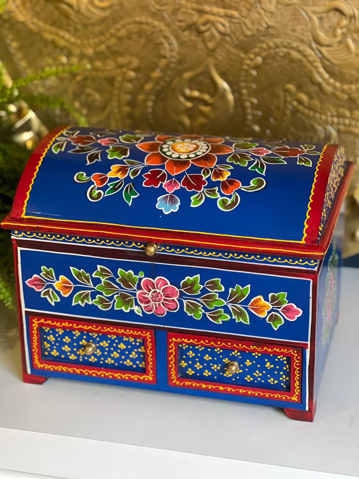Baú - Porta Joias - Madeira - Pintado á Mão - Azul - Marrocos For You |  Decoração e Vestuário - Étnico