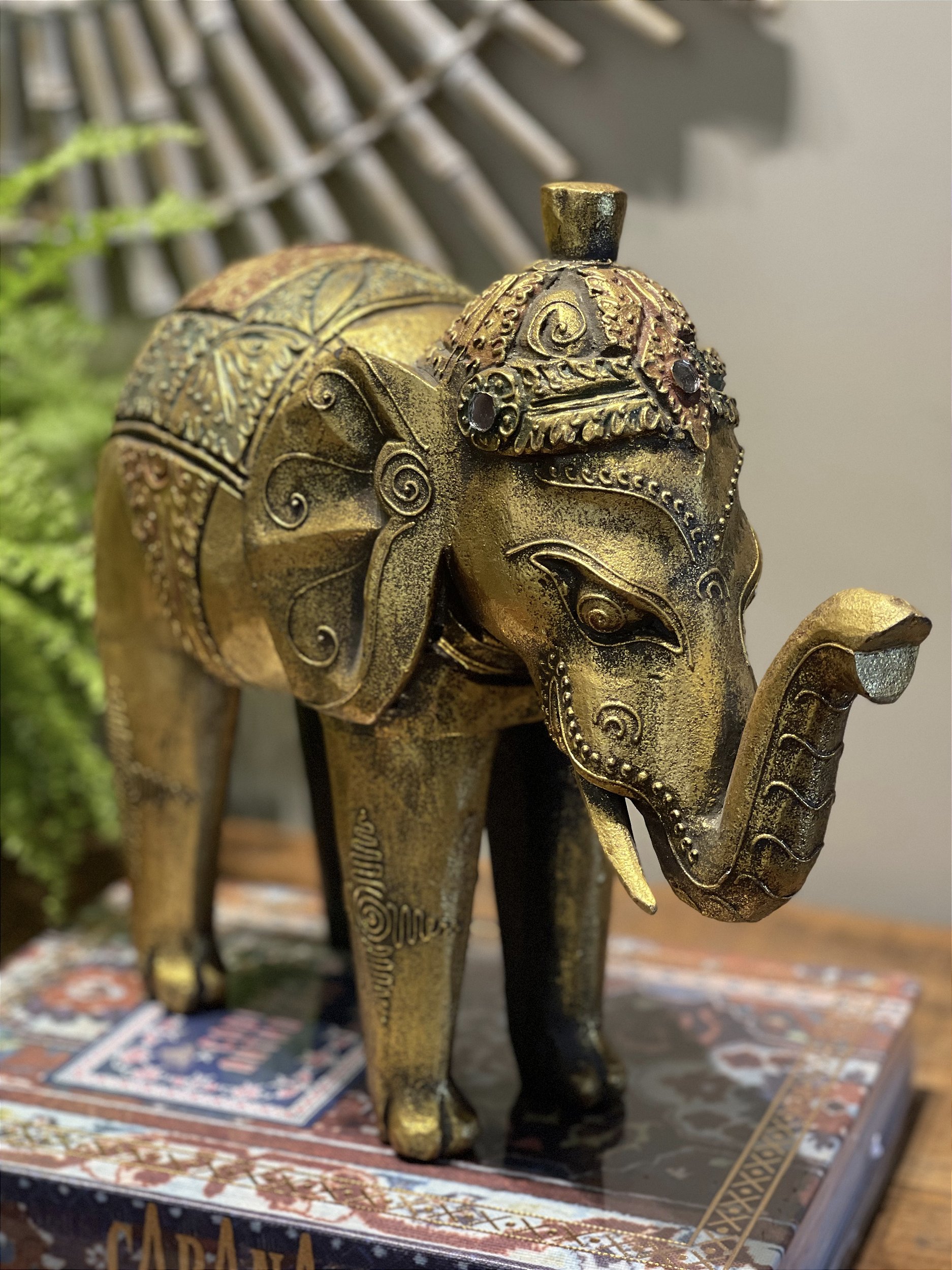 Elefante - Decorativo - Madeira - Dourado - G - Marrocos For You |  Decoração e Vestuário - Étnico