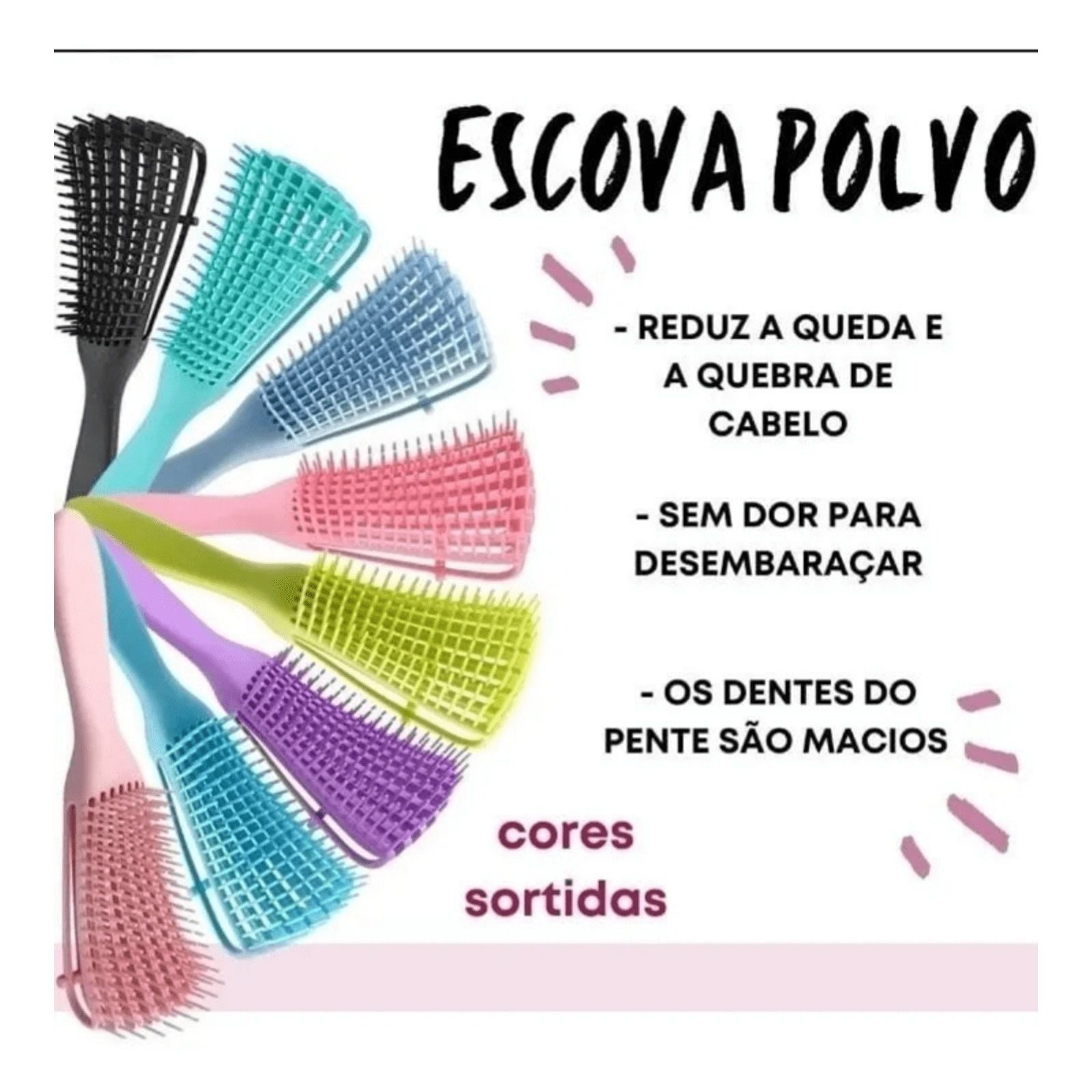 Escova Polvo Para Cabelos Cacheados e Crespos - Preta - Cosméticos LC ...