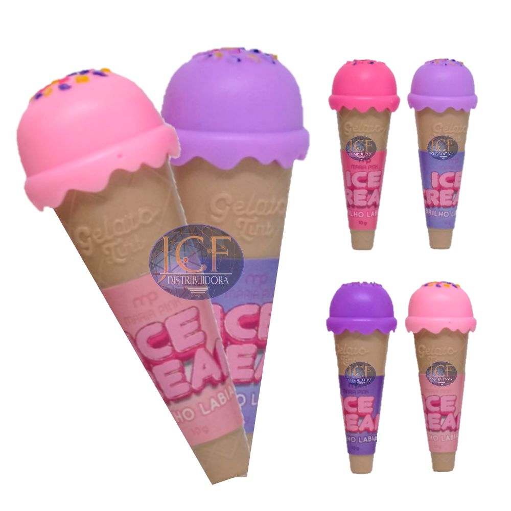 Kit 4 Unid. Brilho Labial Ice Cream Sorvetinho Maria Pink