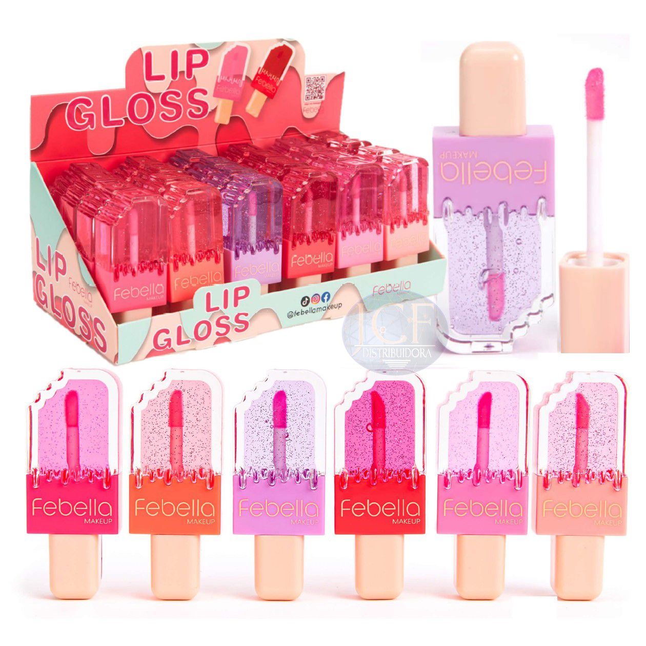 Febella Lip Gloss Picolé com Brilho LG Uni Distribuidora JCF Fornecedor de