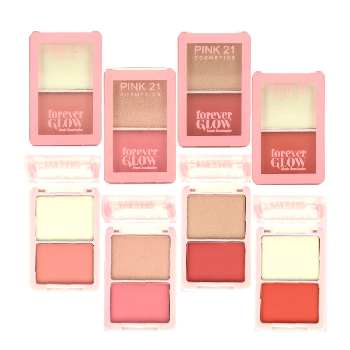 Pink 21 - Blush e Iluminador Forever Glow CS3643 - 24 Und