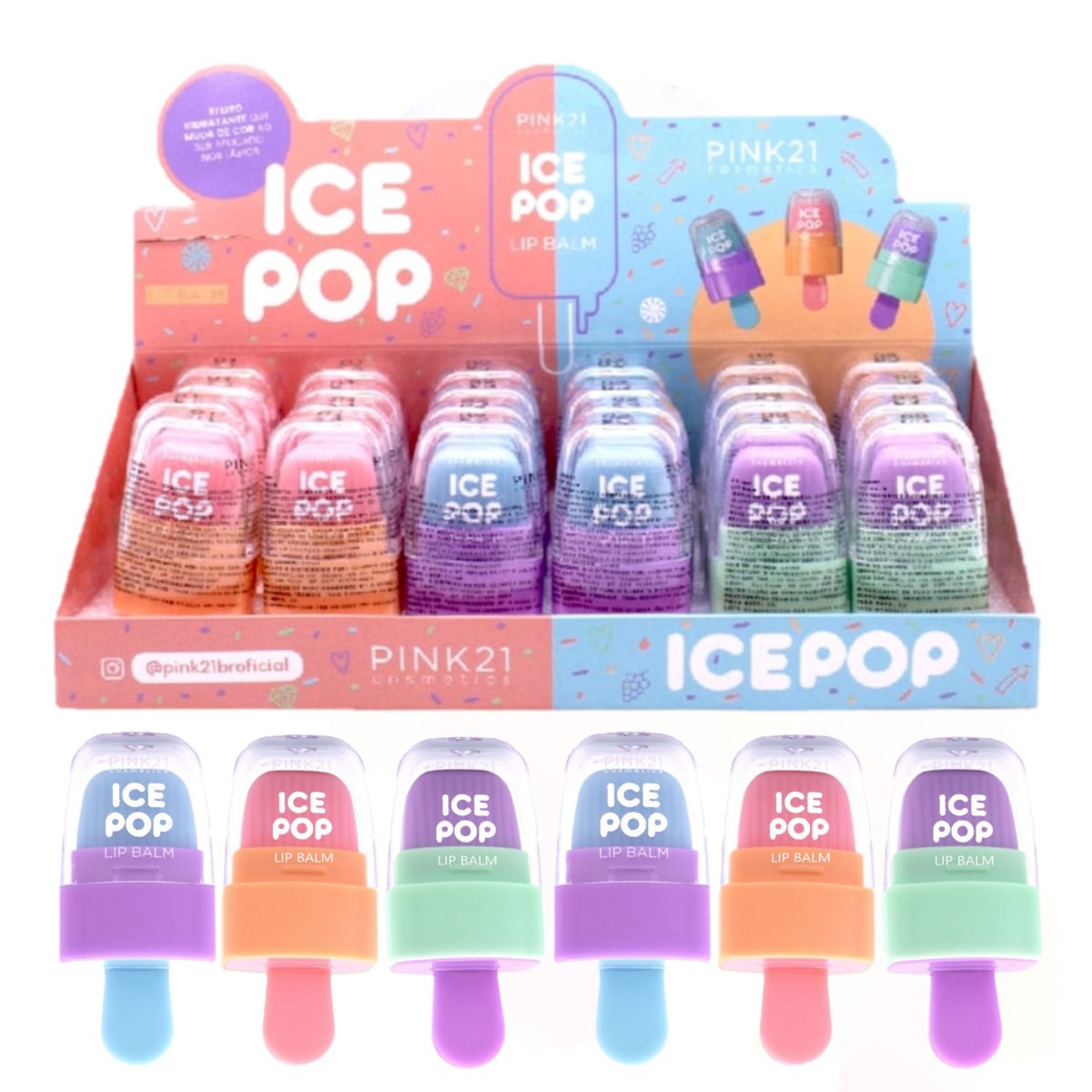 Pink 21 - Lip Balm Fofo Ice Pop Picole CS4803 - 24 Und