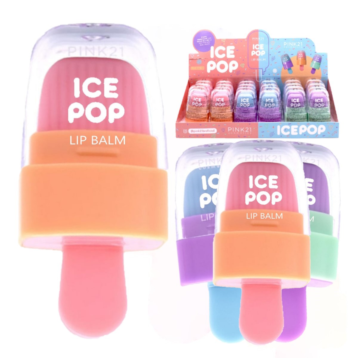 Pink 21 - Lip Balm Fofo Ice Pop Picole CS4803 - 24 Und