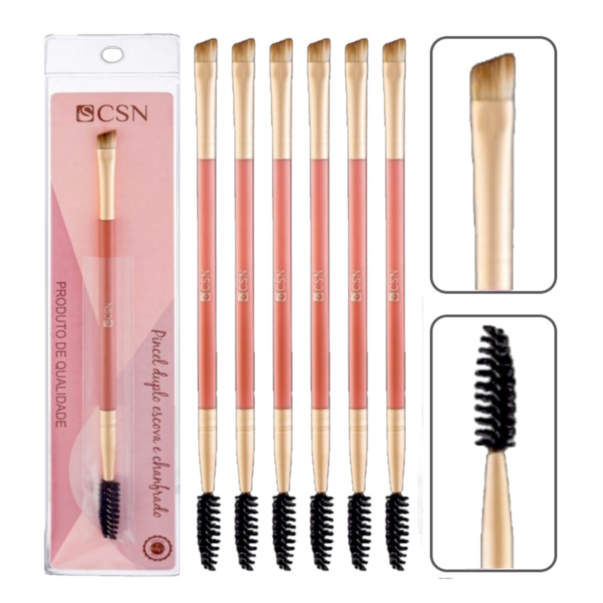CSN - Pincel Duplo Escova e Chanfrado para Sobrancelha CP48G