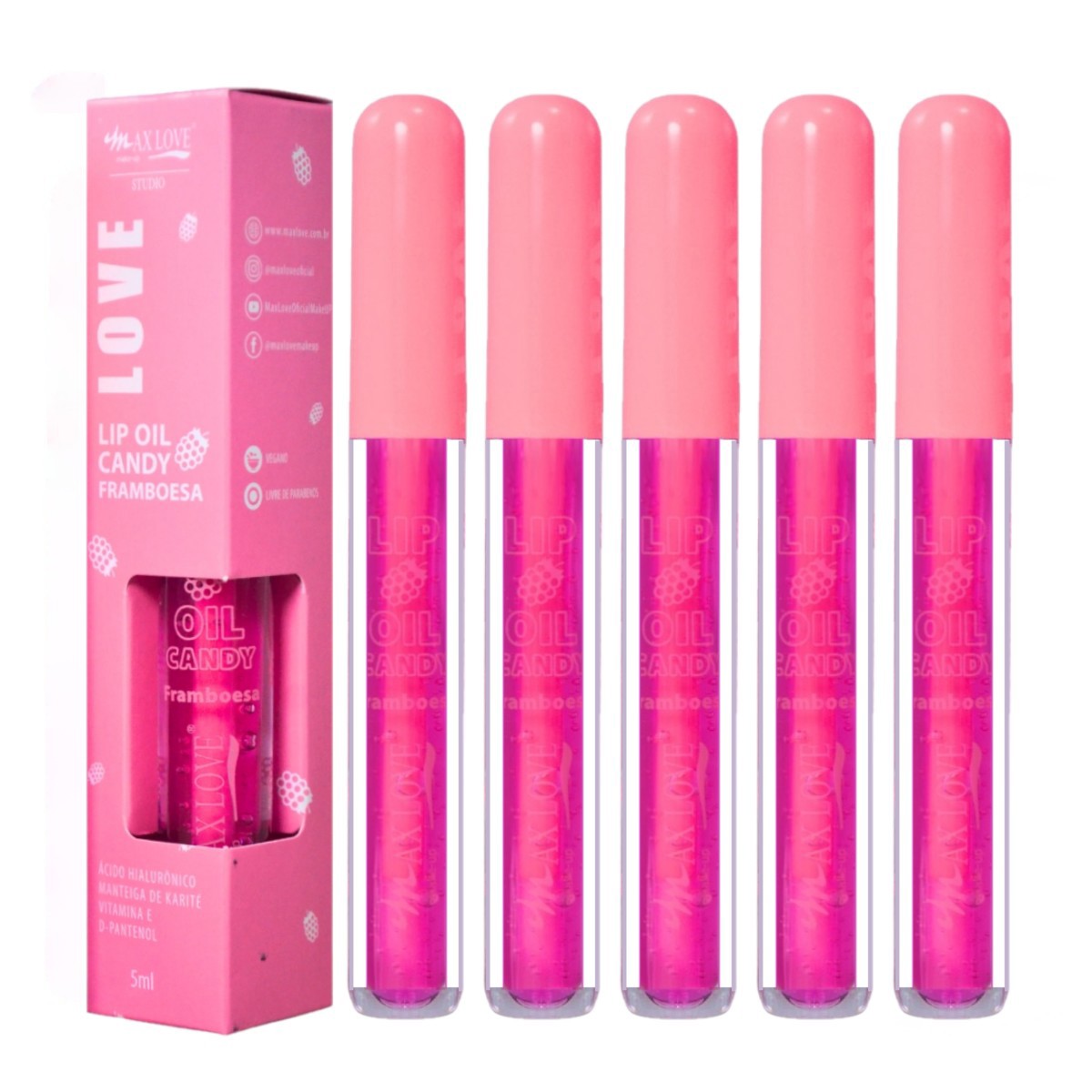 Max Love - Lip Oil Candy Framboesa 601 - Distribuidora JCF