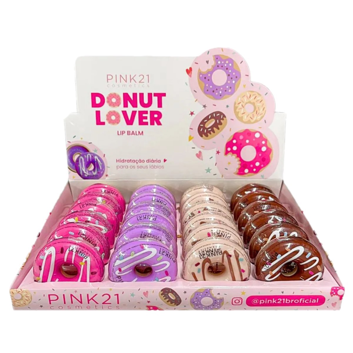 Pink 21 - Lip Balm Donut Lover Chaveiro CS5027 - 4 Und