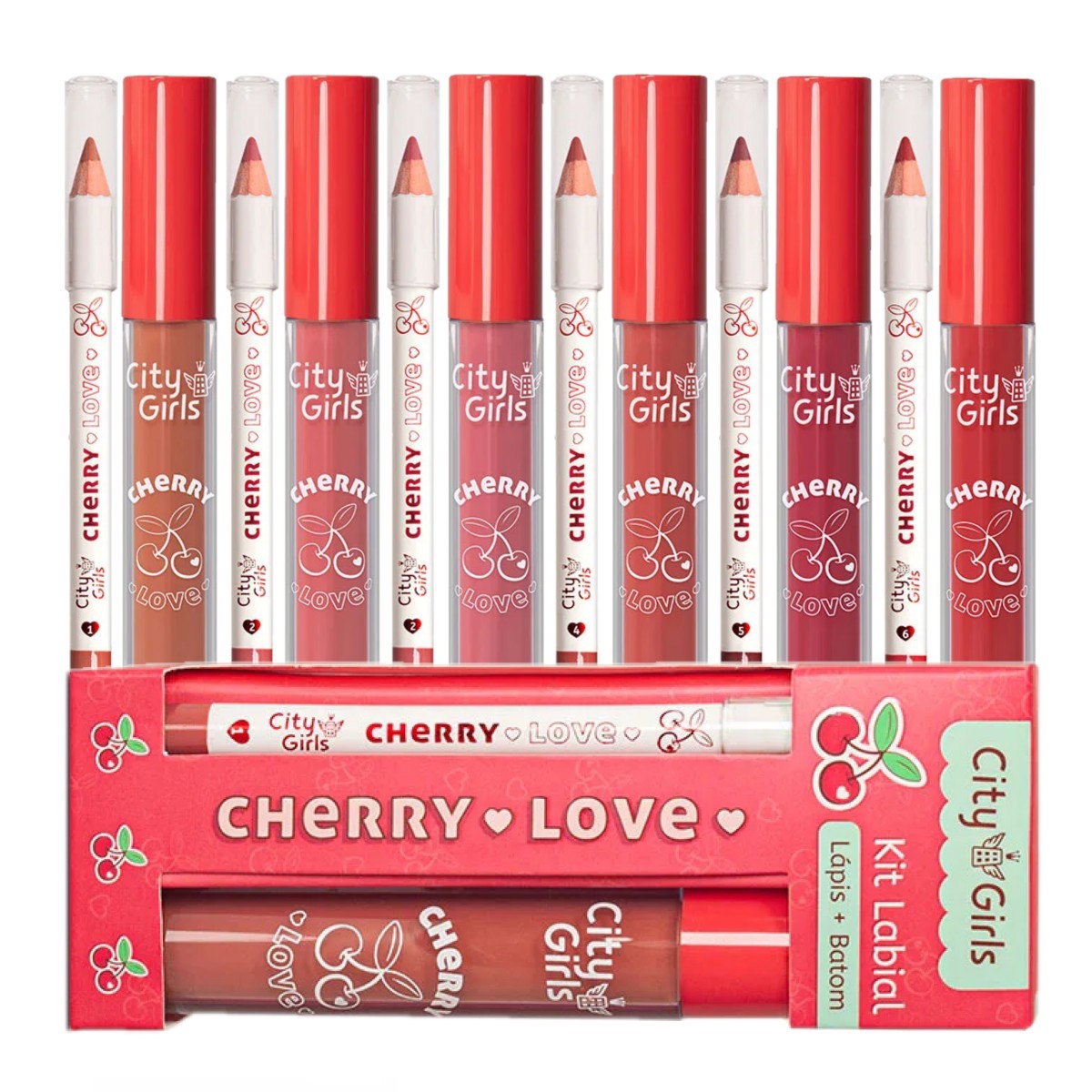 City Girls - Kit Labial Lapis + Batom Cherry CG339 - 6 Kits