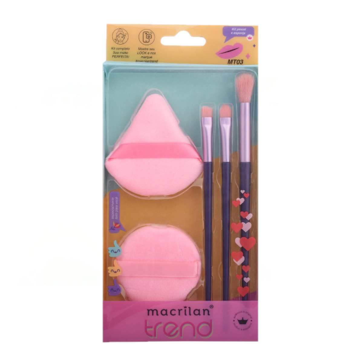 Macrilan - Kit 3 Pinceis e 2 Esponjas Trend MT03 - 12 Kits